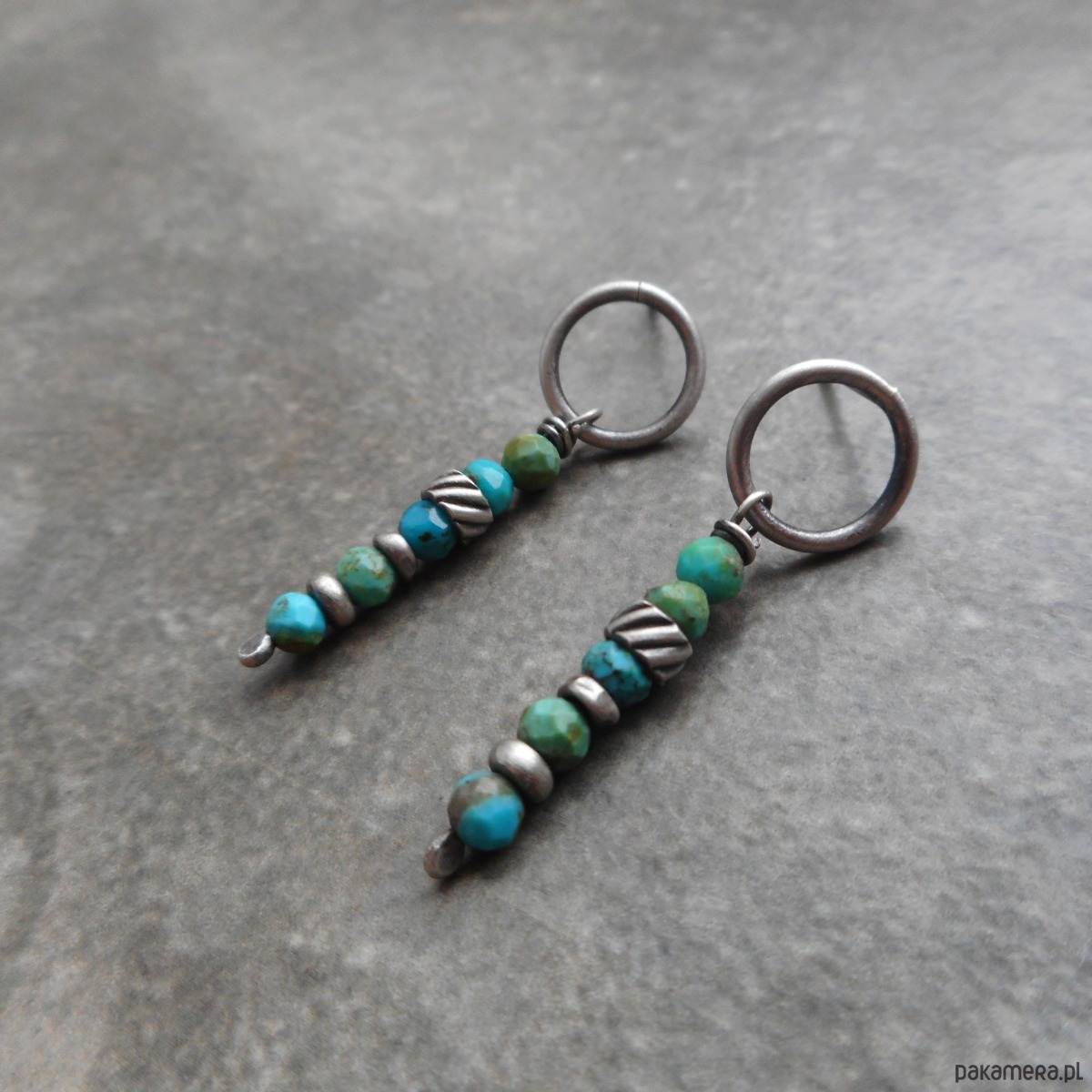 kolczyki z kamieniami Turkusiki na okrągło srebro 925 1