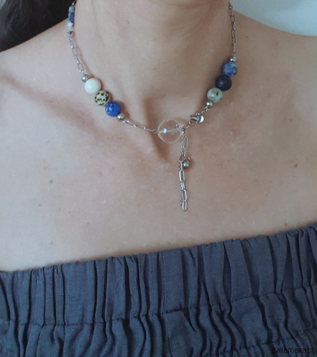 chokery Naszyjnik FANABERIA łańcuchy, kulki kryształ górski, niebieski 2