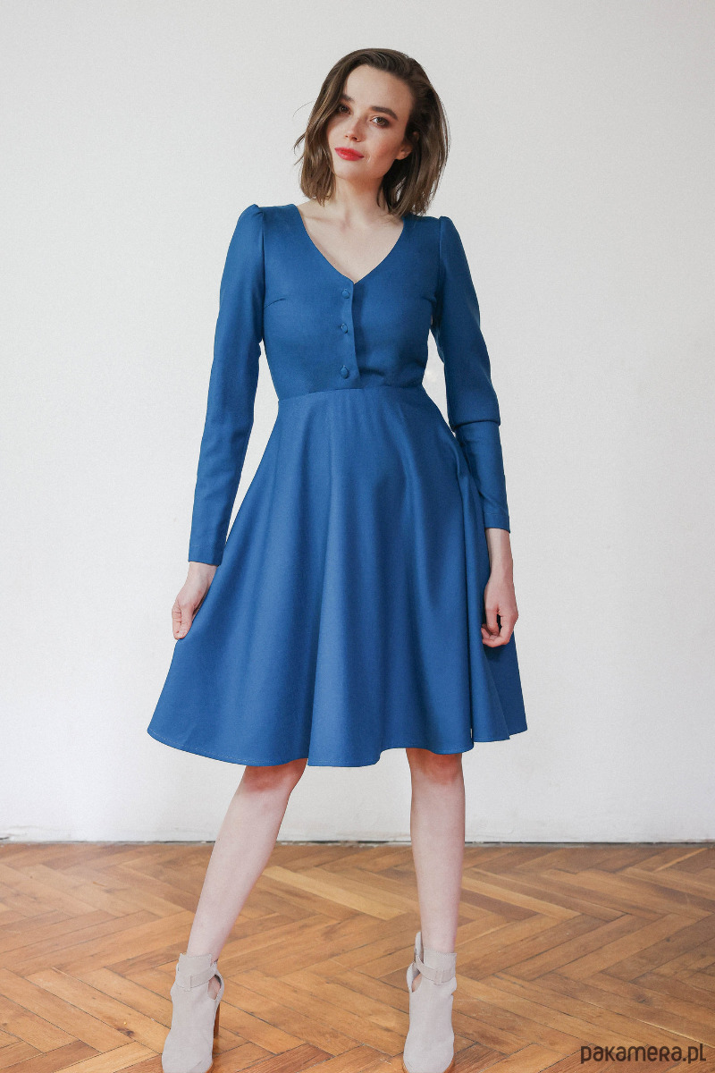 sukienki midi damskie Sukienka z wełny merino - morska 5
