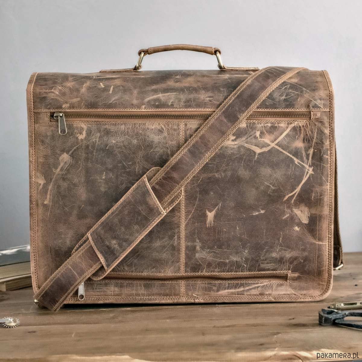 torby i nerki męskie Belveder Brązowa Torba do Pracy z kieszeniami Skóra Buffalo Vintage MB44 4