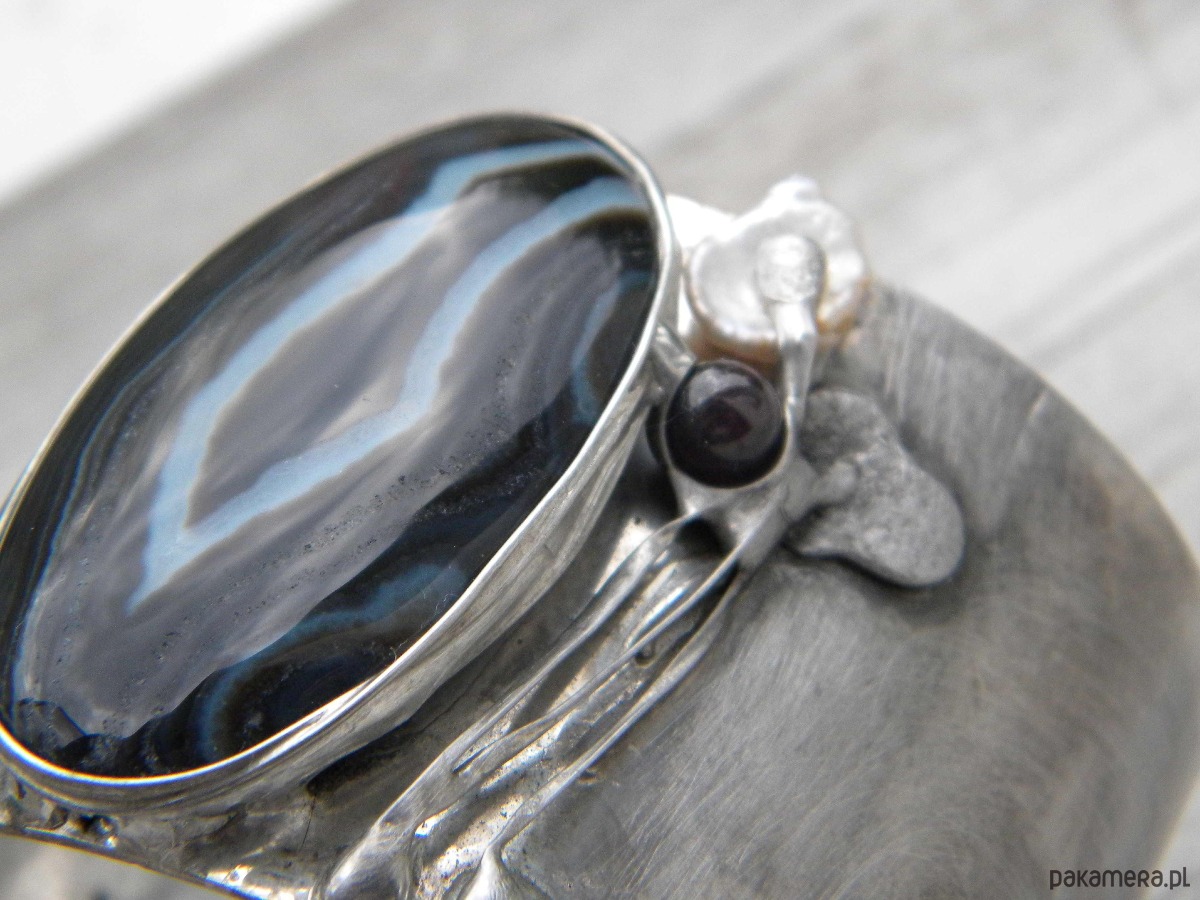 bransoletki wire wrapping Agat - perła - granat  - BRANSOLETA MANKIET - CUFF 4
