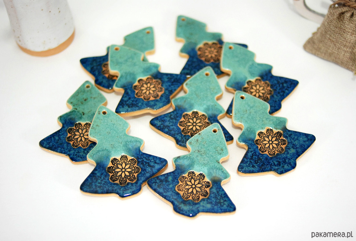 ozdoby choinkowe Turkusowe choinki - ceramiczne ozdoby choinkowe 8