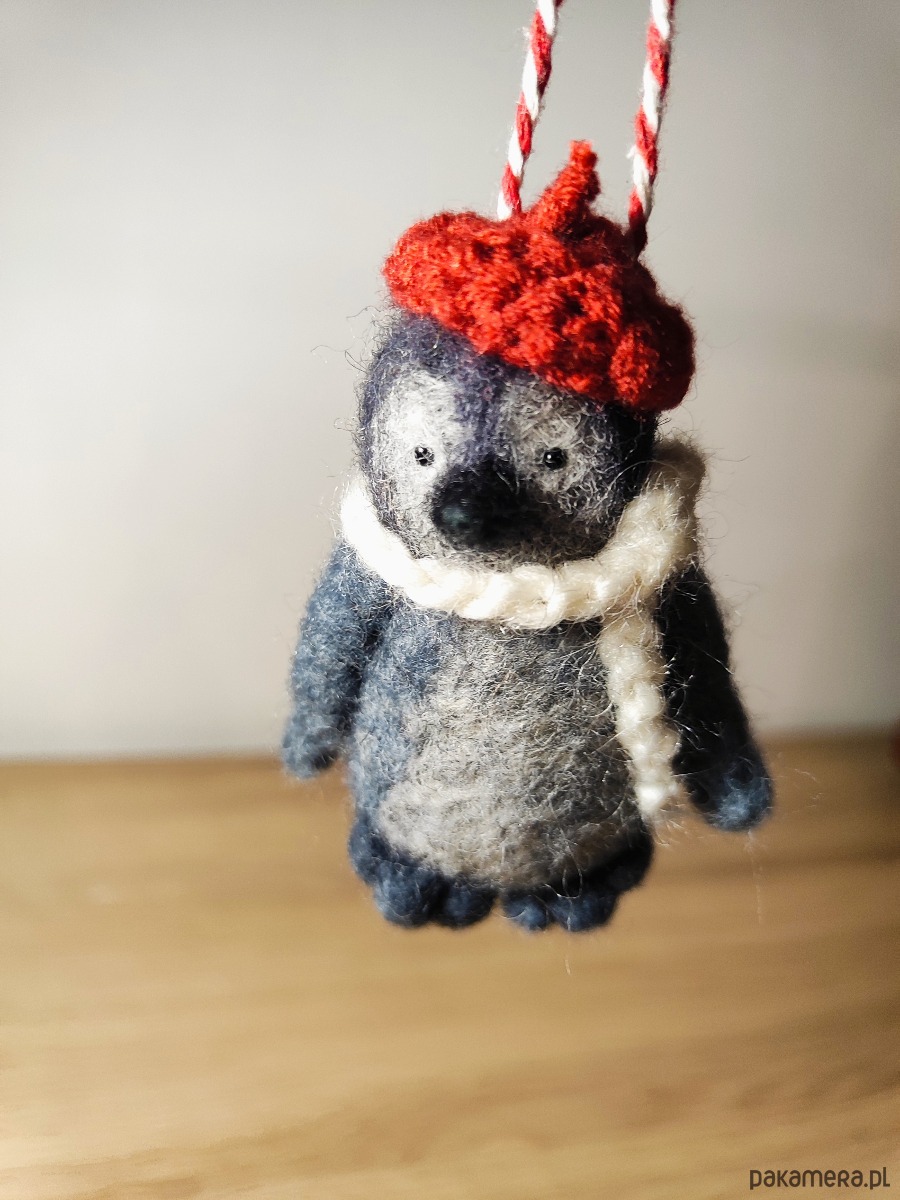 akcesoria różne Myszka Fiszka -pingwin wełna filc bombka święta zawieszka 2