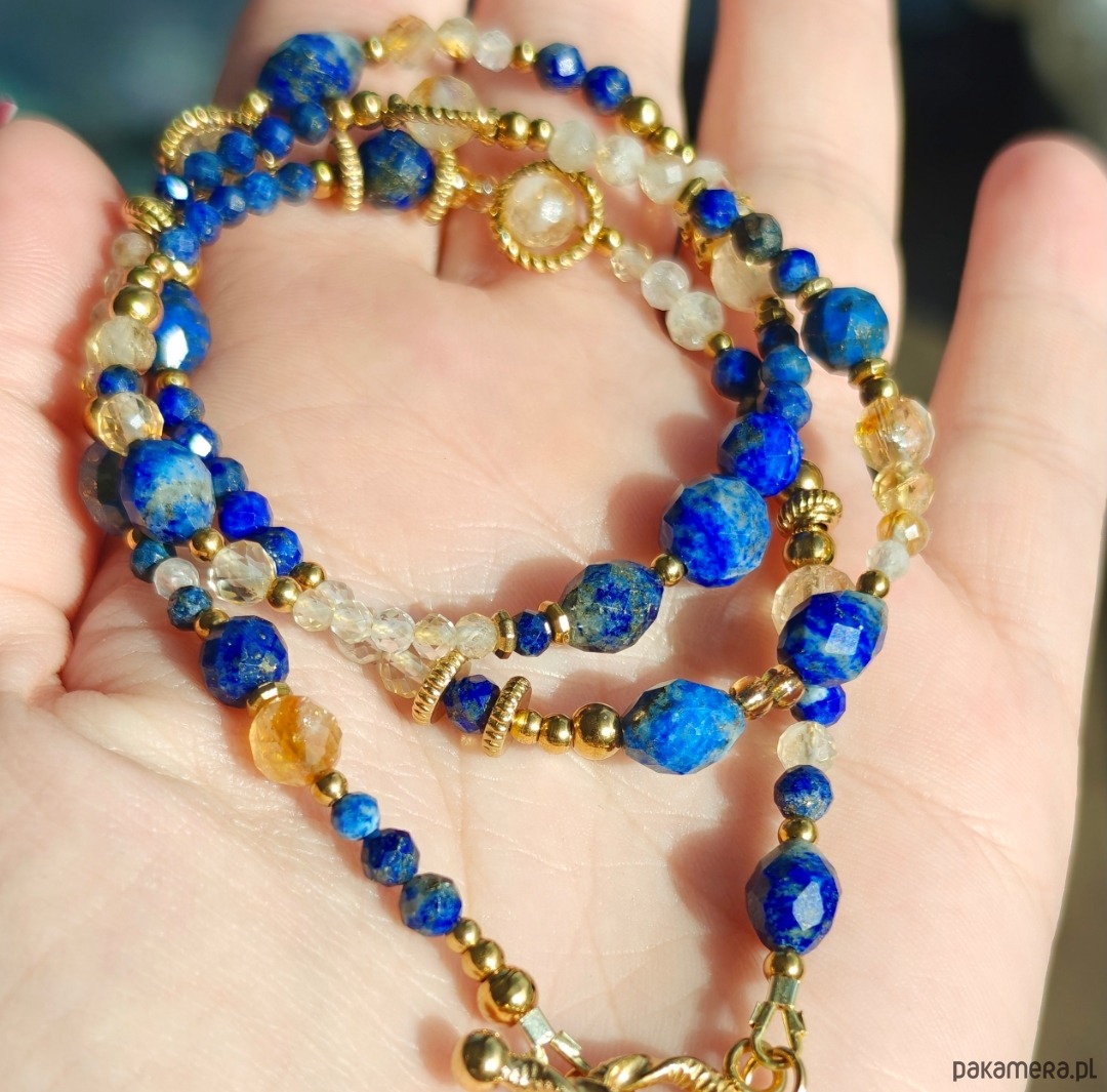 wisiory Długi lapis lazuli cytryn kryształ 4