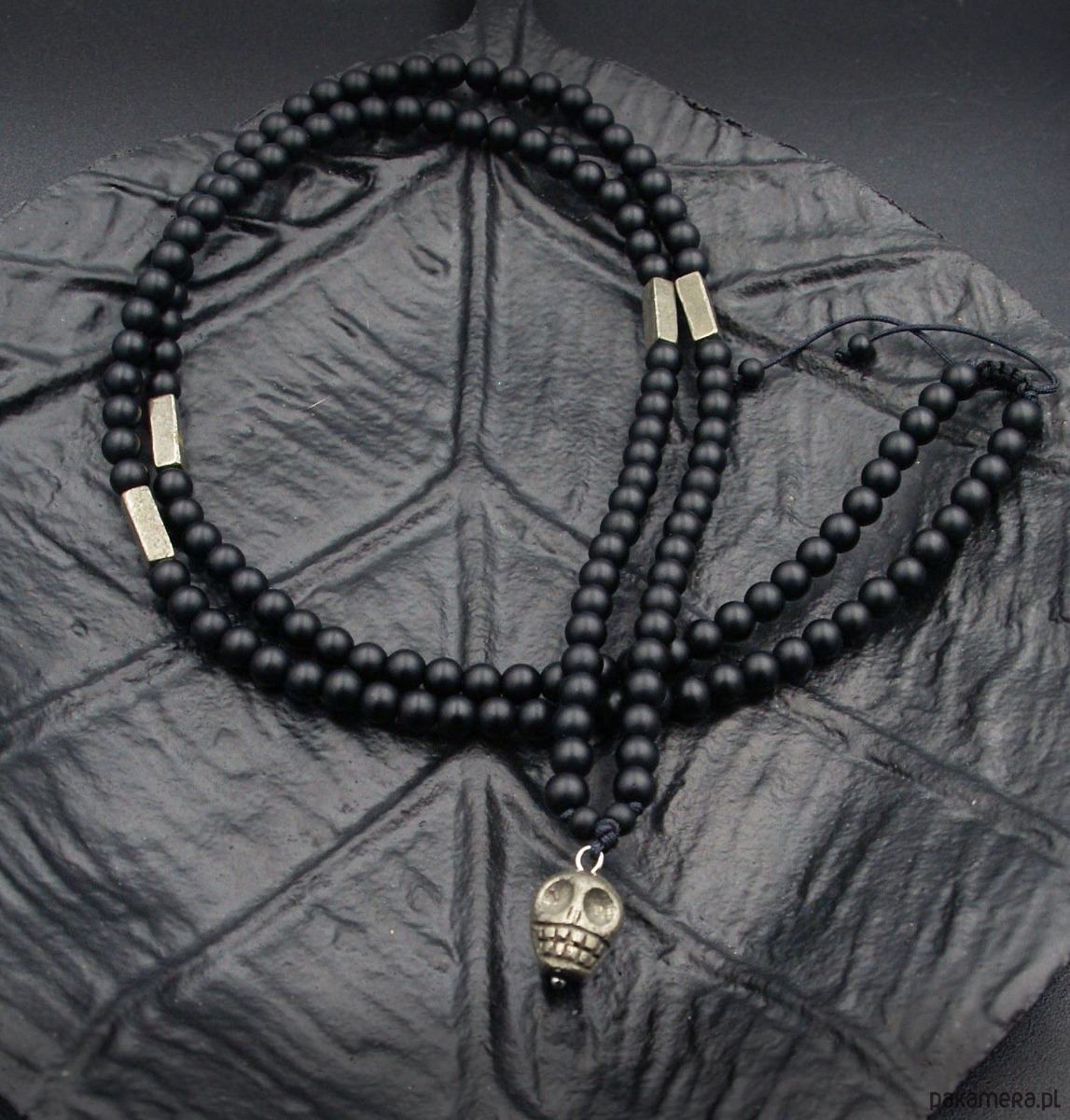 biżuteria męska Czaszka z pirytu, onyks : naszyjnik męski 3