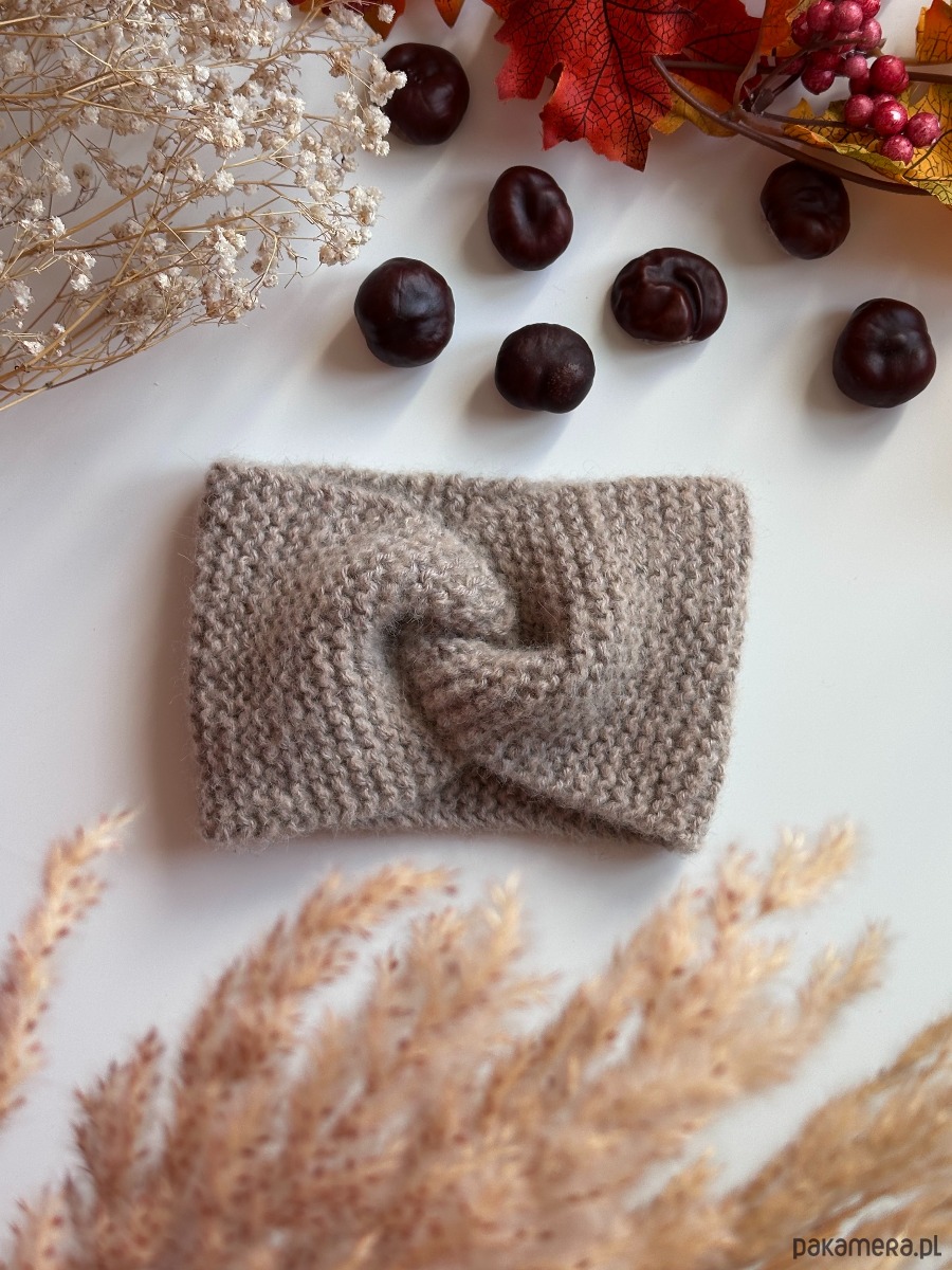 opaski do włosów Wełniana opaska twist na głowę 100%  alpaka, beżowa 1