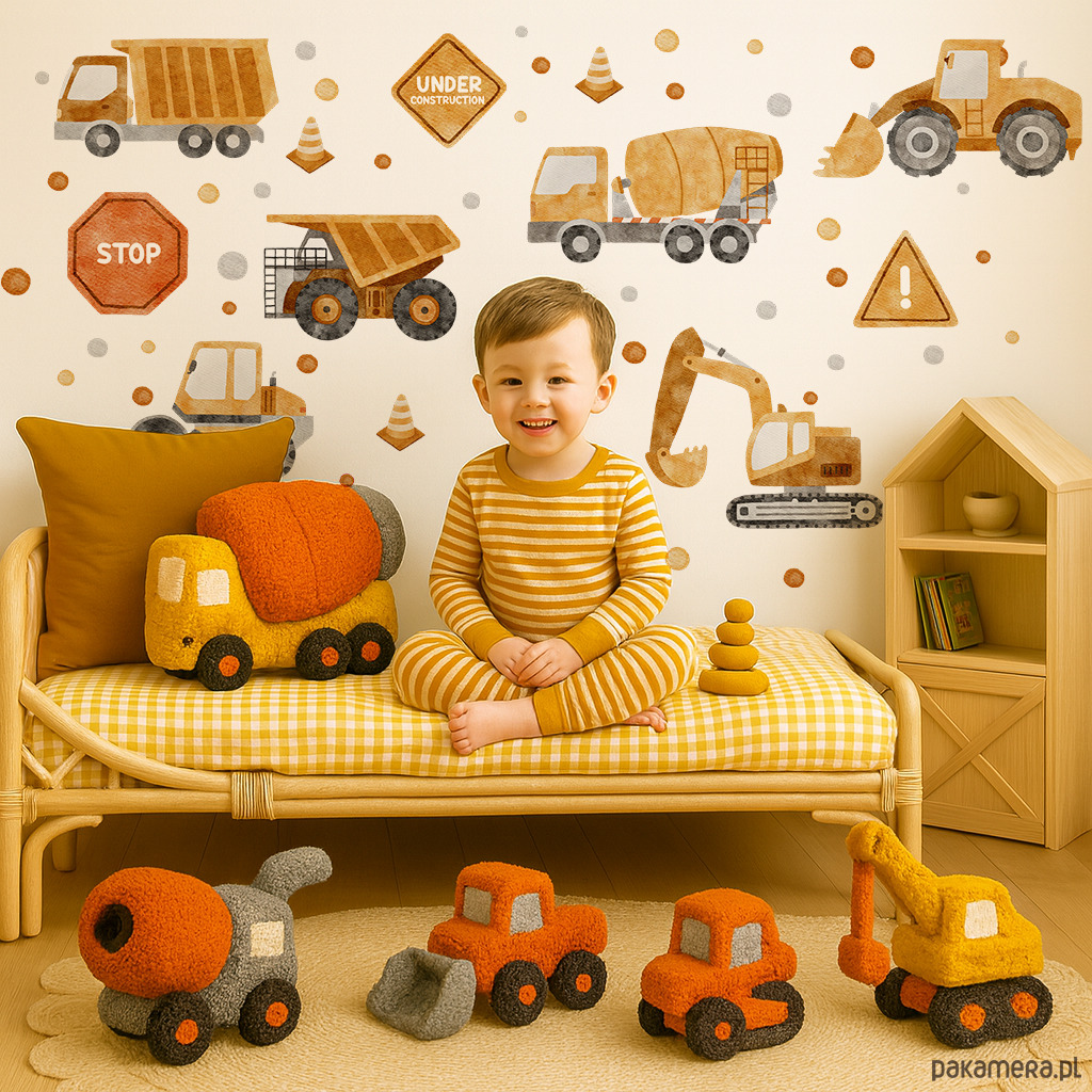 naklejki ścienne do pokoju dziecka Pojazdy budowlane Naklejki na ścianę dla chłopca 2