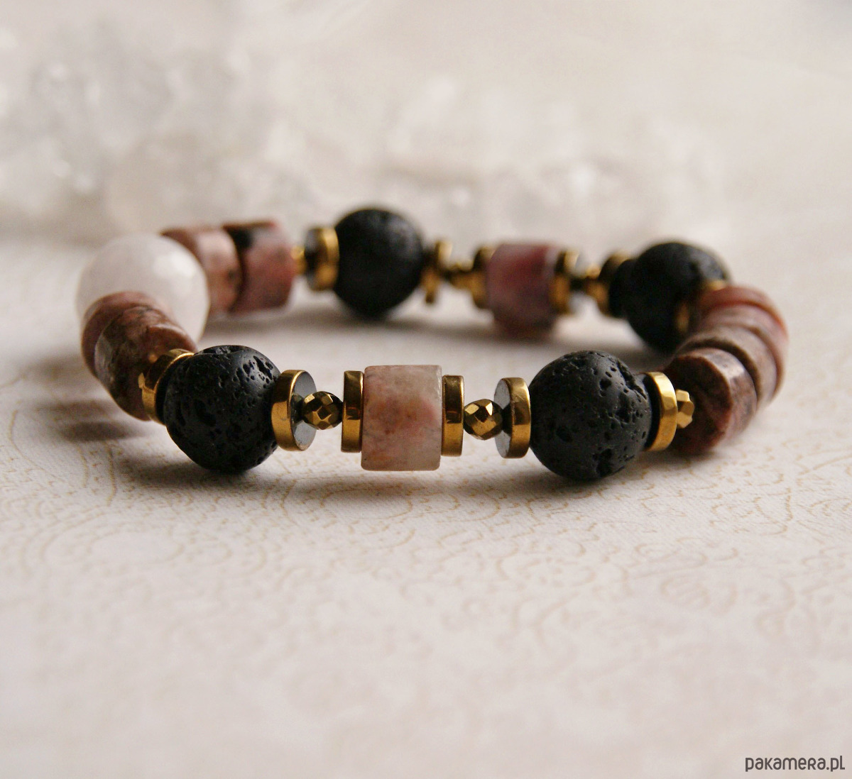 bransoletki z kamieni naturalnych MIŁOŚĆ, ENERGIA - unikatowa bransoleta - kwarc, rodonit, lawa 1