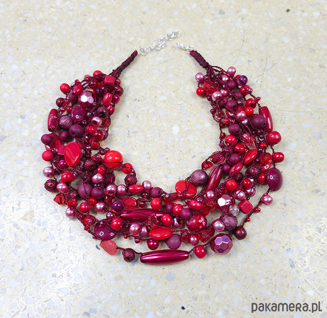 korale 6258 czerwony, bordowy naszyjnik; kolia; lekki elegancki naszyjnik 4