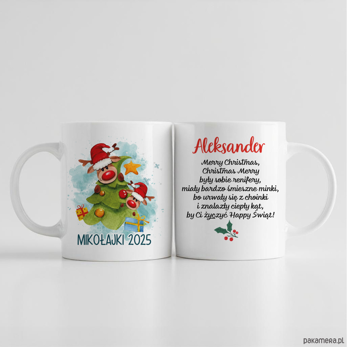 dekoracje świąteczne Kubek świąteczny z imieniem RENIFERY na choince prezent na Mikołajki 1