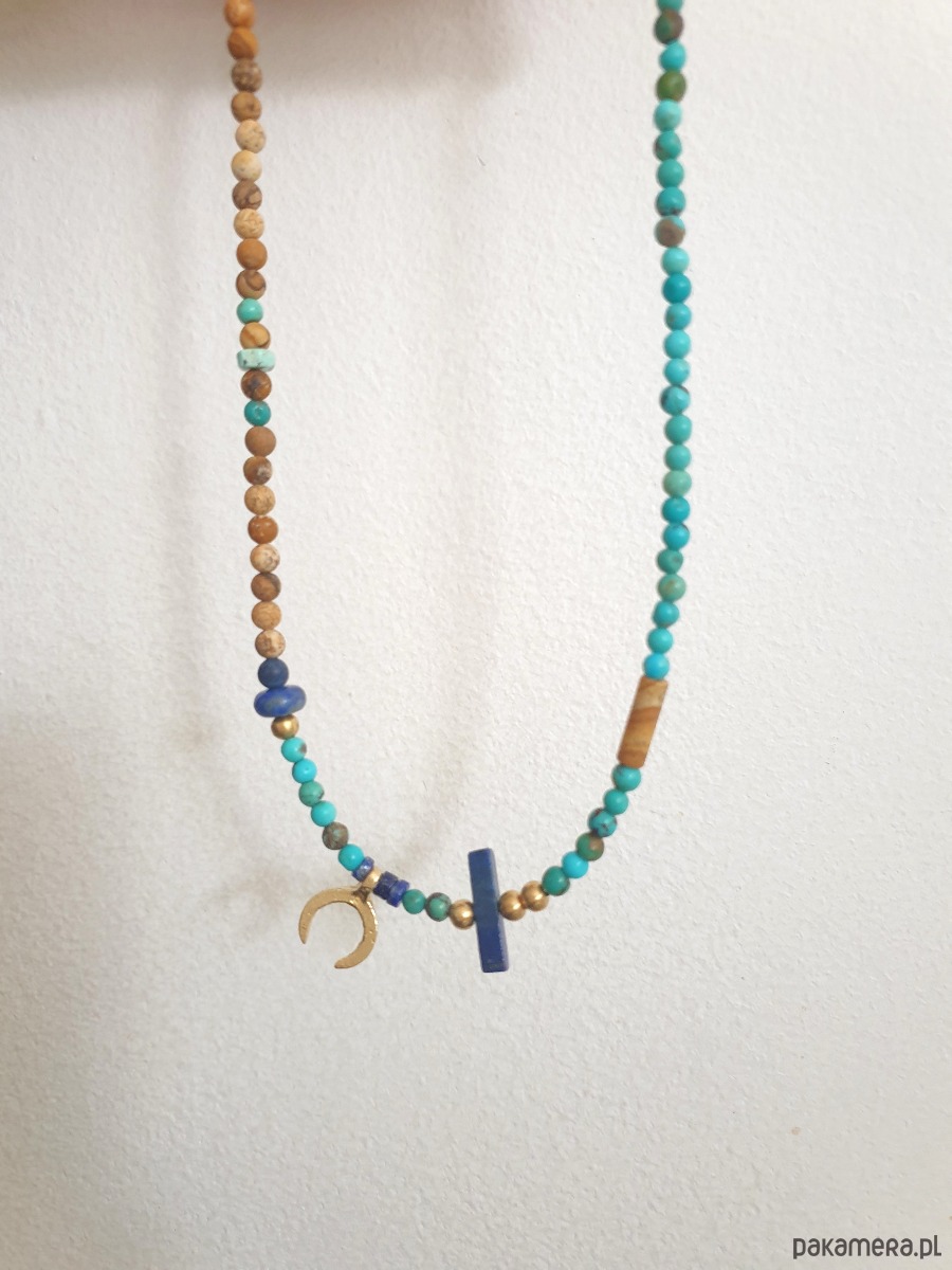 chokery Naszyjnik choker HATHOR  lunula, turkus, lapis lazuli, jaspis obrazkowy 5