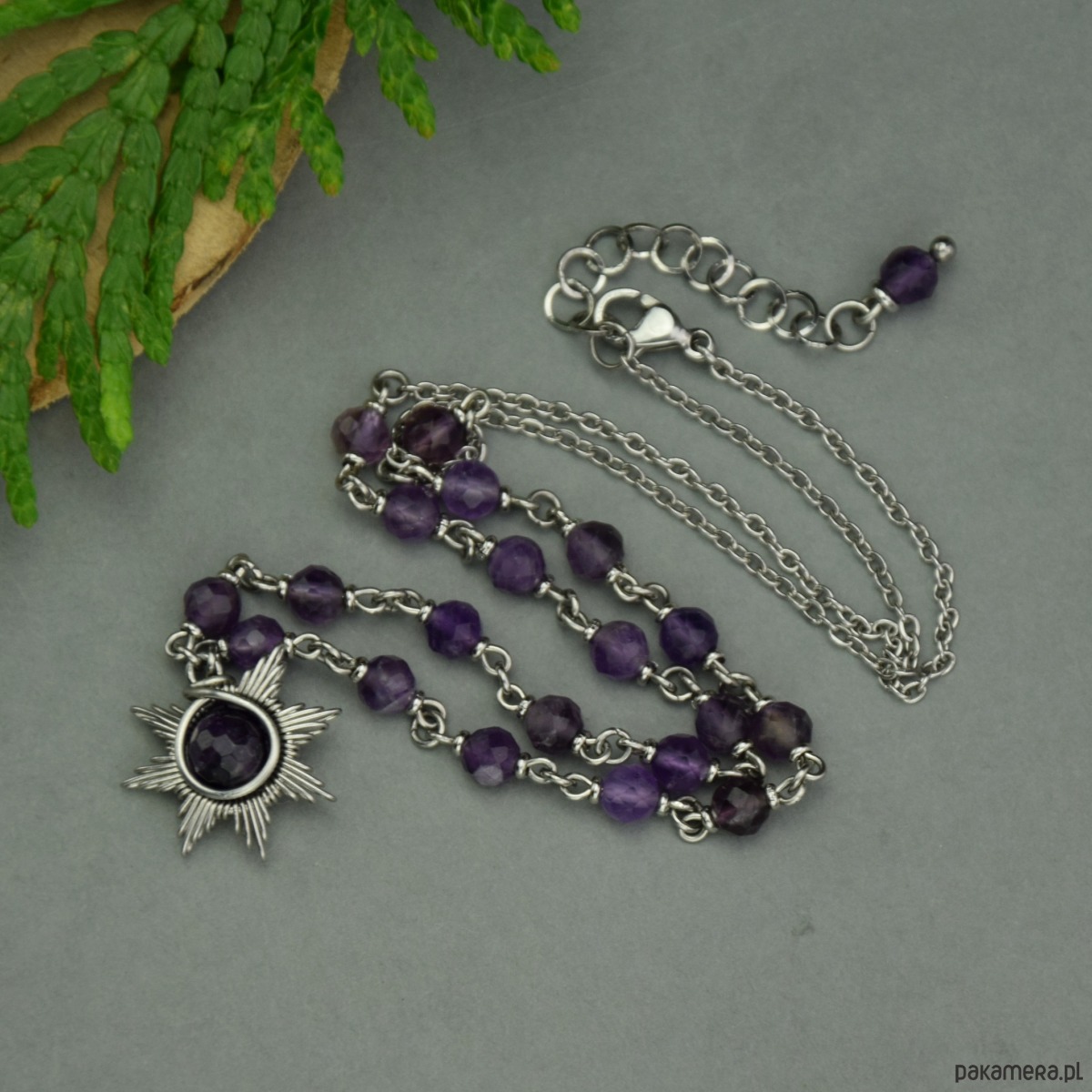 wisiory Naszyjnik słoneczko ametysty wire wrapping słońce gwiazdka gwiazda 2