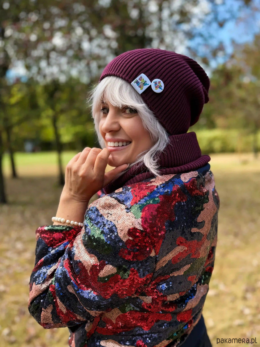 czapki damskie Luźna czapka z bawełny logo kolorowe Bordo 5