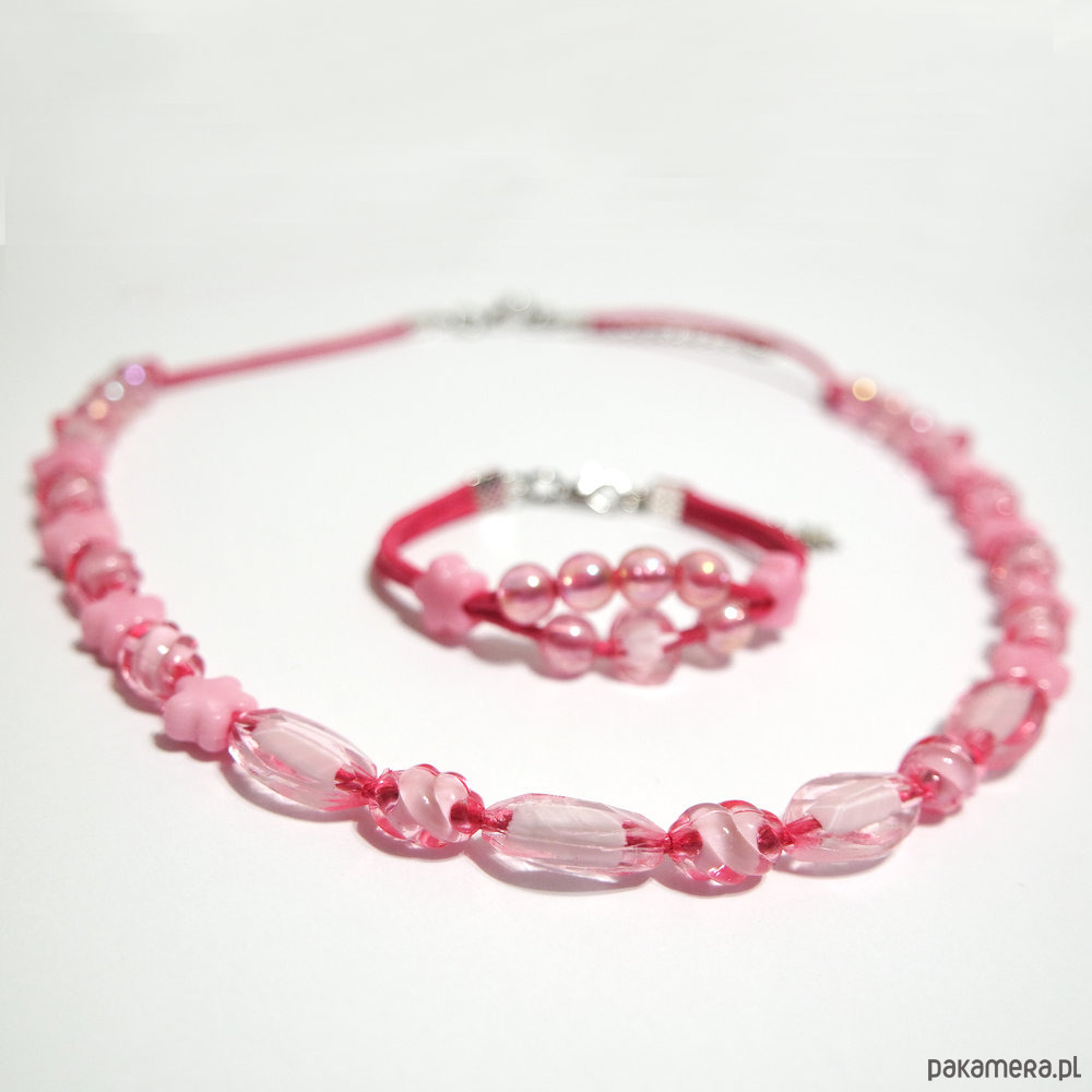 komplet biżuterii Komplet - Różowe gwiazdki - rzemienie 2