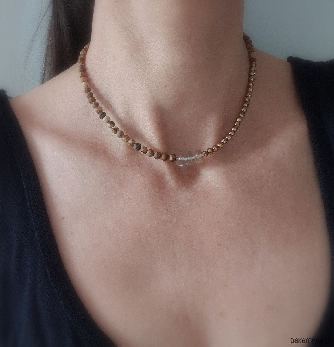chokery Naszyjnik choker ROOTS jaspis obrazkowy, prasiolit, hematyt 1