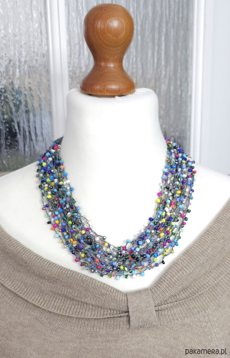 kolie 5879 Kolorowy naszyjnik z koralików szklanych - Ręcznie robiony choker 3