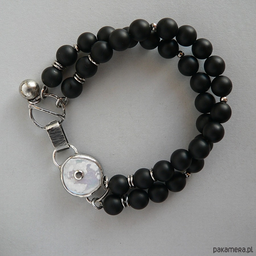 bransoletki srebrne -perła  i matowe onyksy- 6