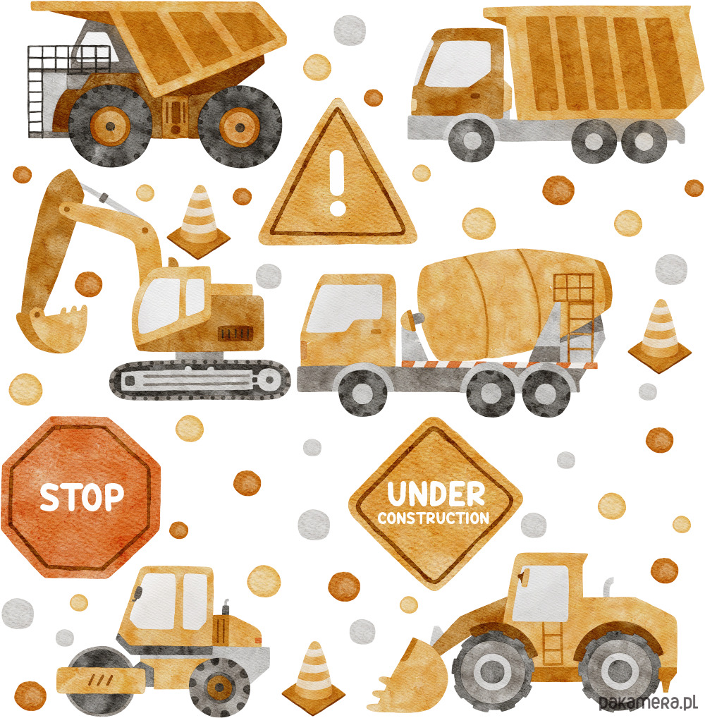 naklejki ścienne do pokoju dziecka Pojazdy budowlane Naklejki na ścianę dla chłopca 3