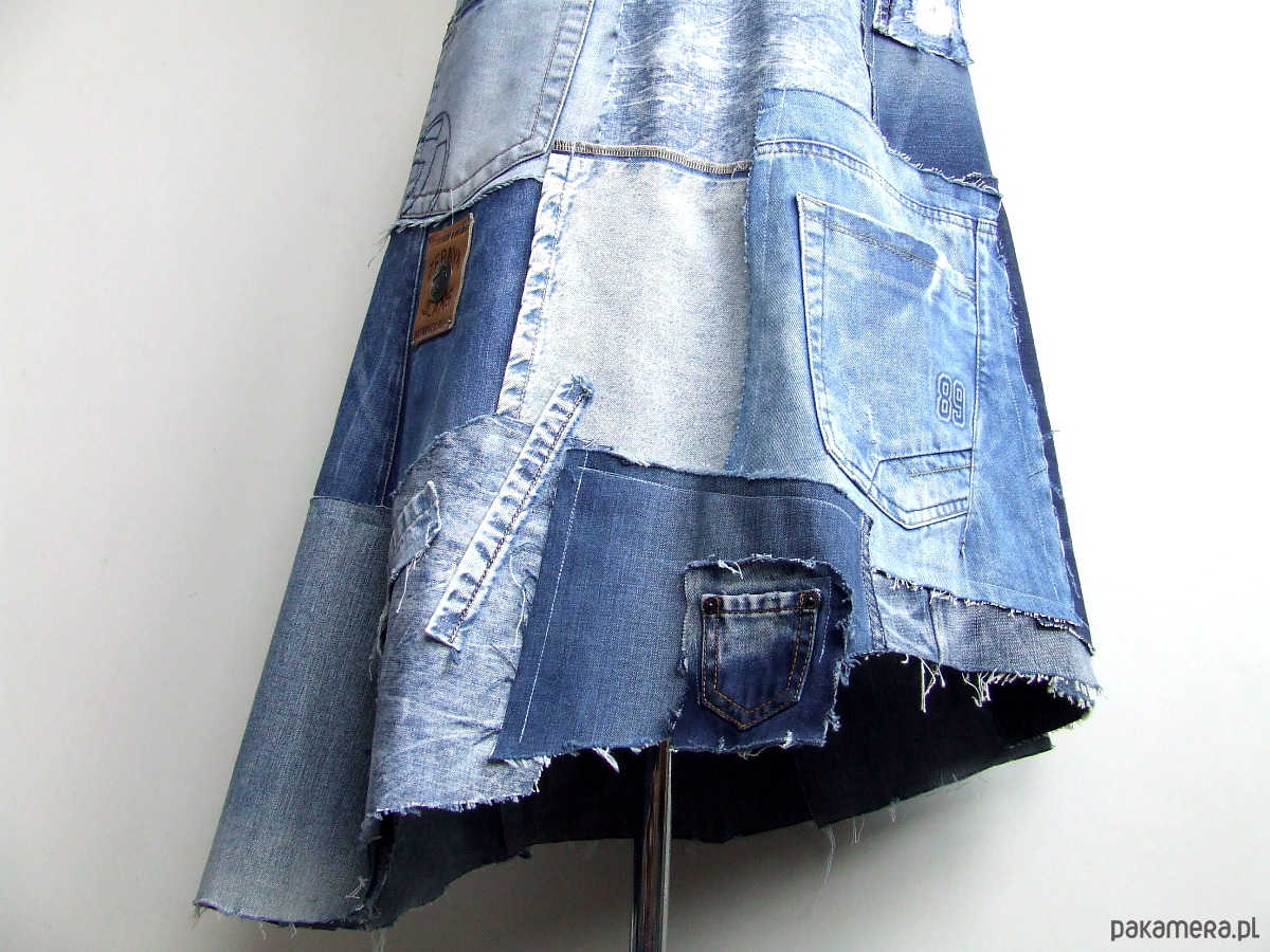 spódnice midi Jeansowa spódnica patchwork  r. 44 5