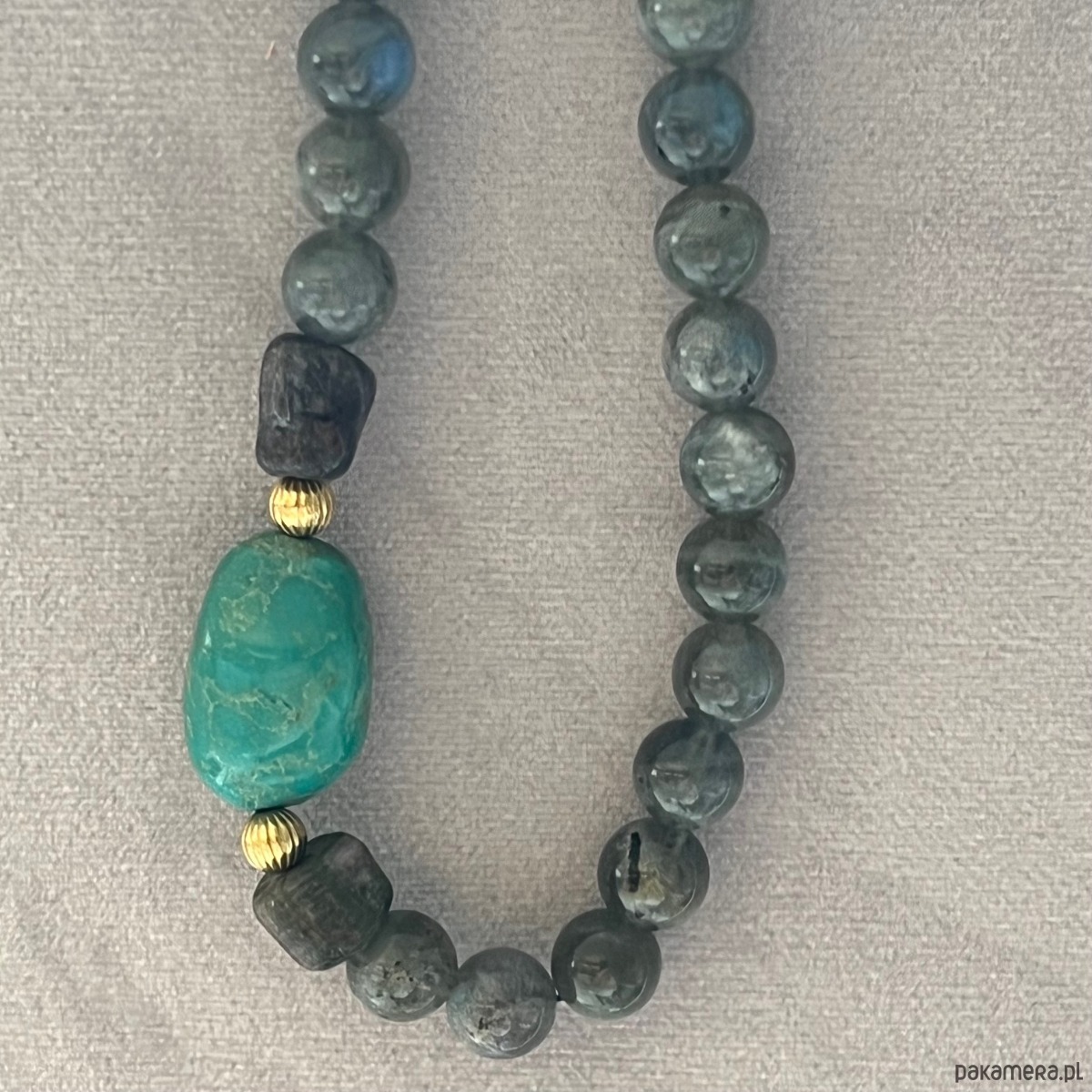 korale NASZYJNIK  z Labradorytu, turkusu, czarnego turmalinu i srebra -  MOC i Energia 4