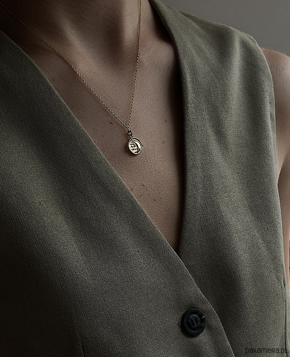 złote naszyjniki Dwustronny obrotowy naszyjnik z księżycem i słońcem z różowego złota 5