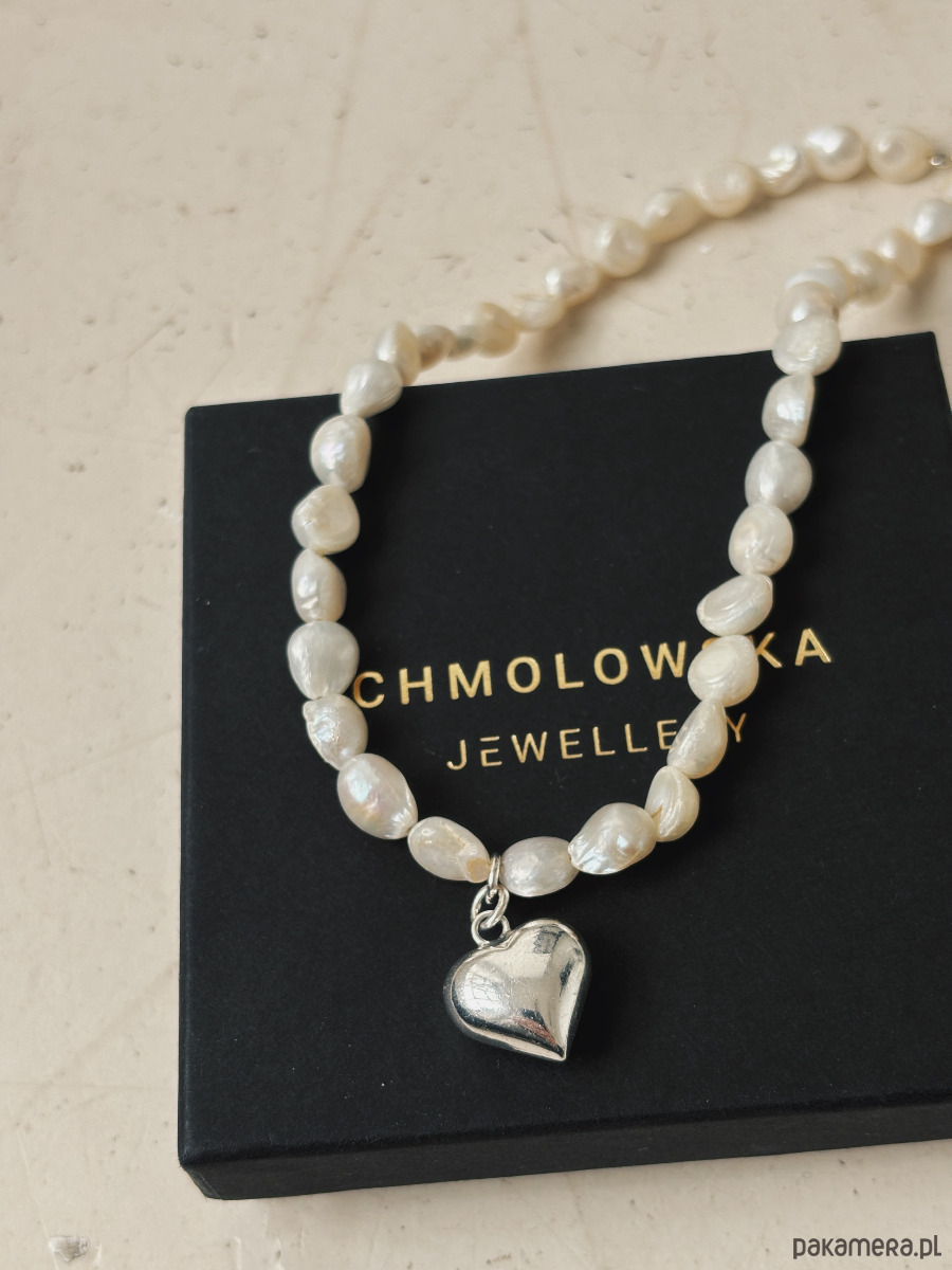 złote naszyjniki Naszyjnik z pereł naturalnych srebrne serce 2