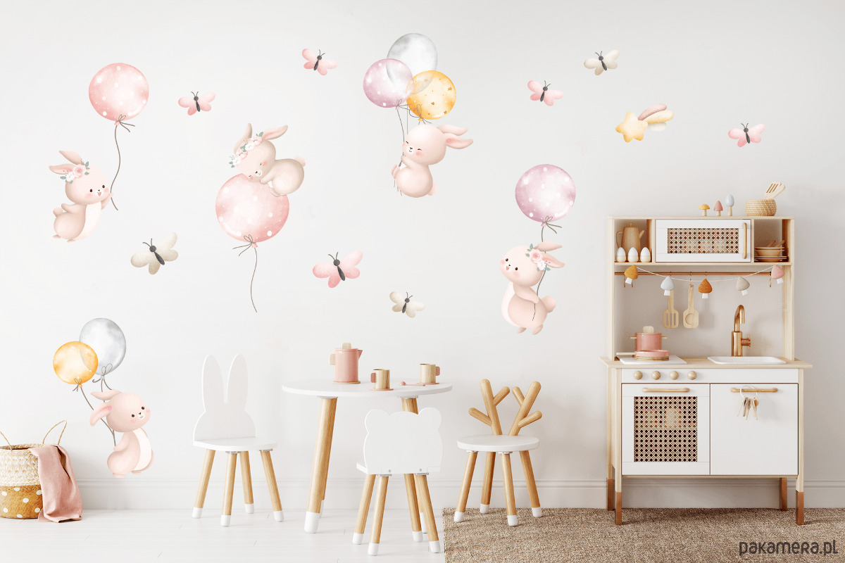 naklejki ścienne do pokoju dziecka Naklejki ścienne dla dzieci  Króliczki z balonami 2