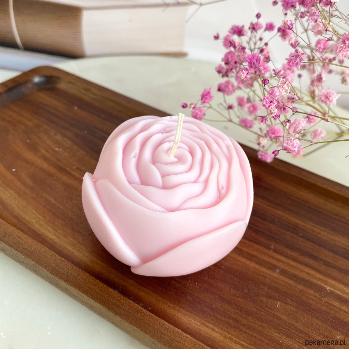 świeczniki i świece Świeca sojowa dekoracyjna "Flower" 58x40mm różowa 1