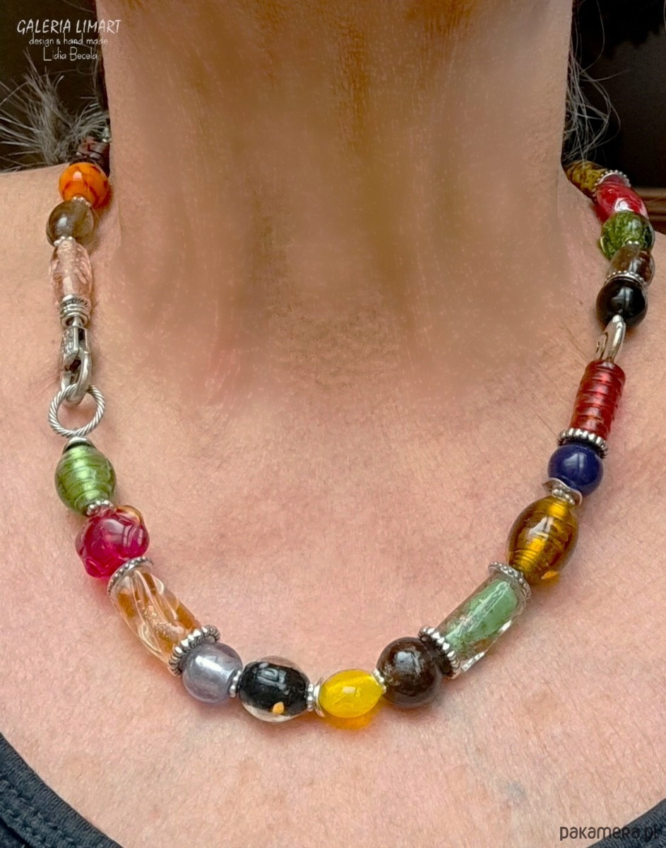 korale Vintage style elegancki naszyjnik ze szkła weneckiego multicolor Prezent lux 1