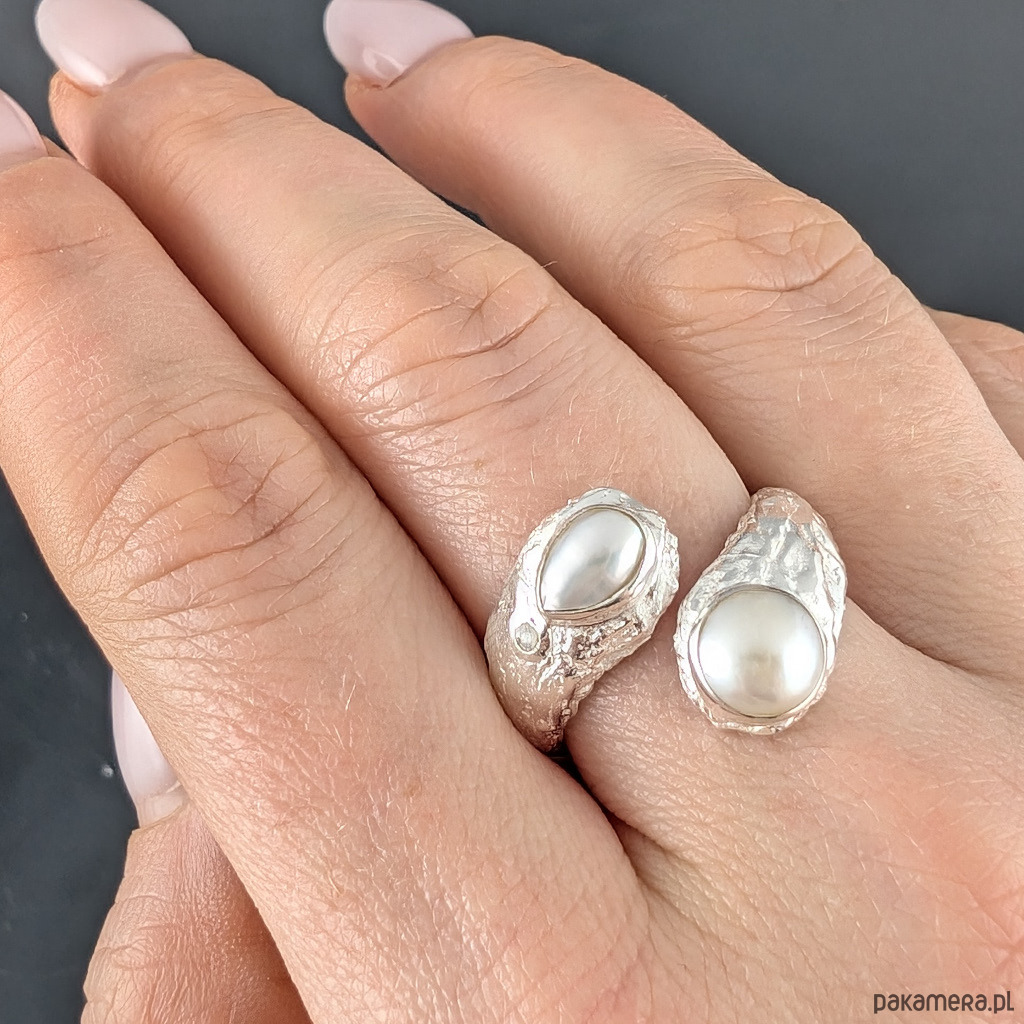 pierścionki srebrne Pierścionek perłowe siostry 2