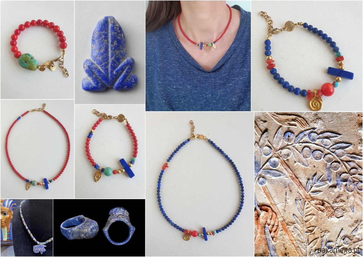 chokery Naszyjnik choker HATHOR  lunula, turkus, lapis lazuli, jaspis obrazkowy 6