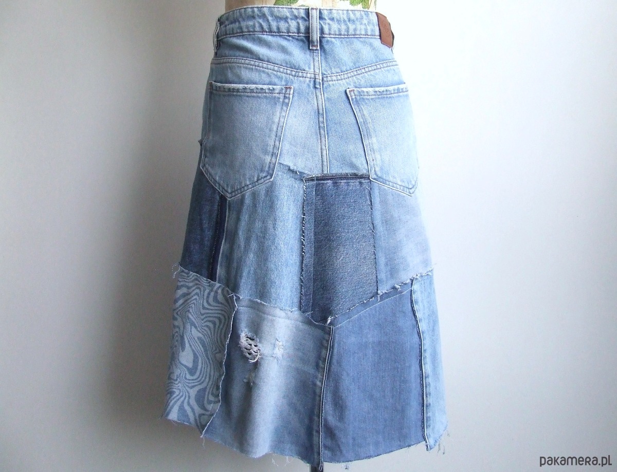 spódnice mini Patchworkowa spódnica jeans r.38 3