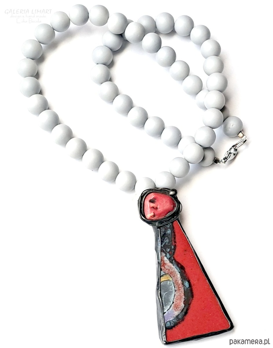 wisiory Koral i ręcznie malowana ceramika w wyjątkowym naszyjniku handmade prezent lux 9