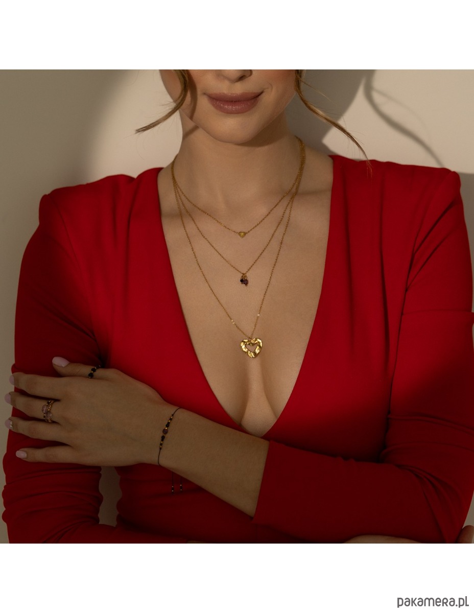 złote naszyjniki Romantyczny potrójny naszyjnik z karbowanym sercem 1