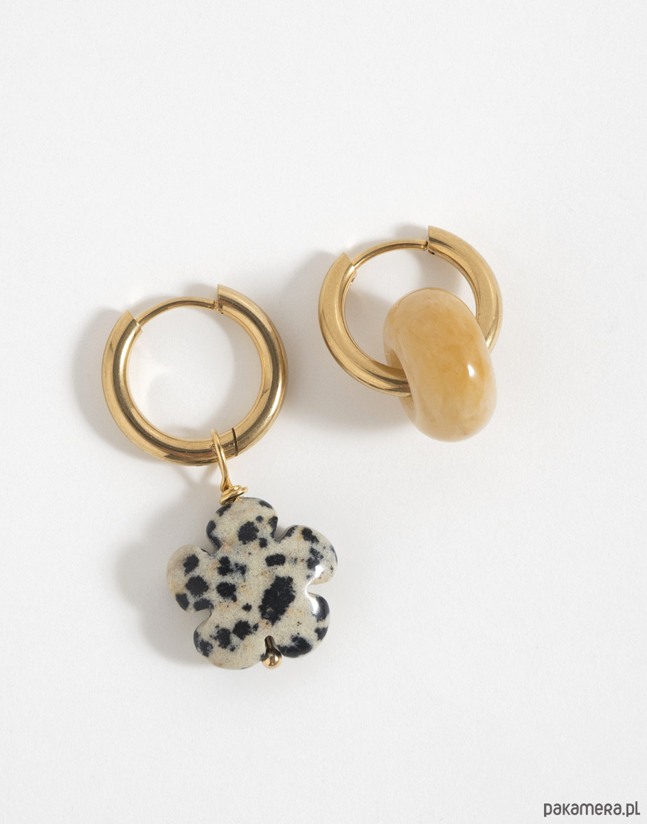 kolczyki z kamieniami Złote kolczyki koła Boho z zawieszkami 1