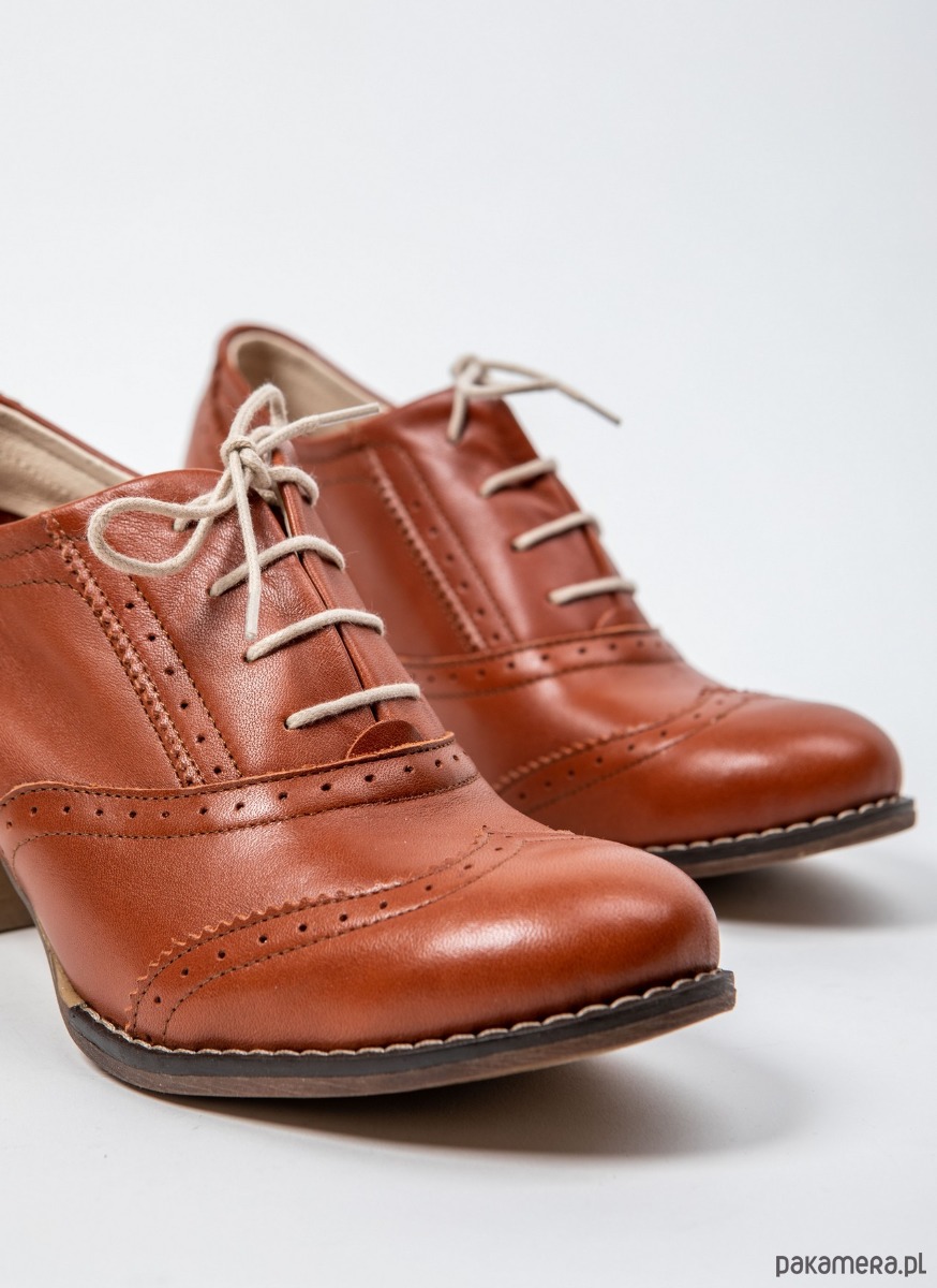 półbuty damskie OKSFORDKI NA 6 CM SŁUPKU - SKÓRA NATURALNA - MODEL 251 - KOLOR BRĄZOWY LICO 3