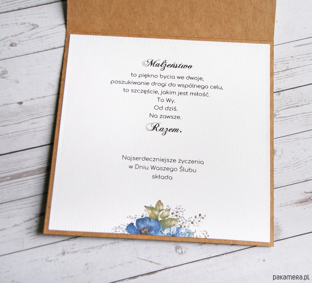 zaproszenia i kartki na ślub Kartka ślubna, PERSONALIZACJA, kolorowa koperta : niebieska 1