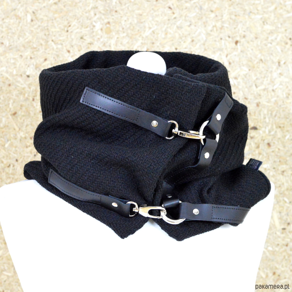 szale damskie Szal wełniany ze skórą, Unisex - Rockowy Czarny 7