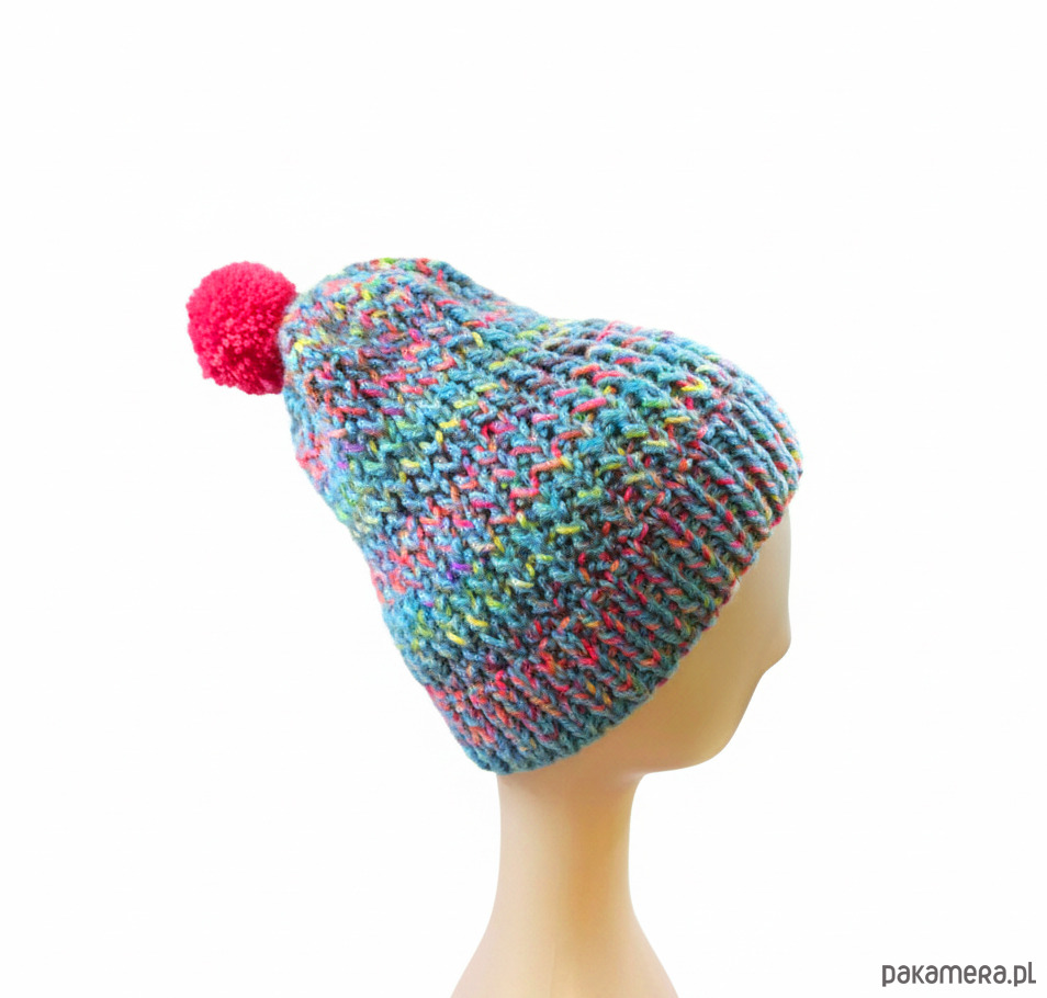 czapki damskie 6914 Wielokolorowa Czapka Zimowa z Neonowym Pomponem 5