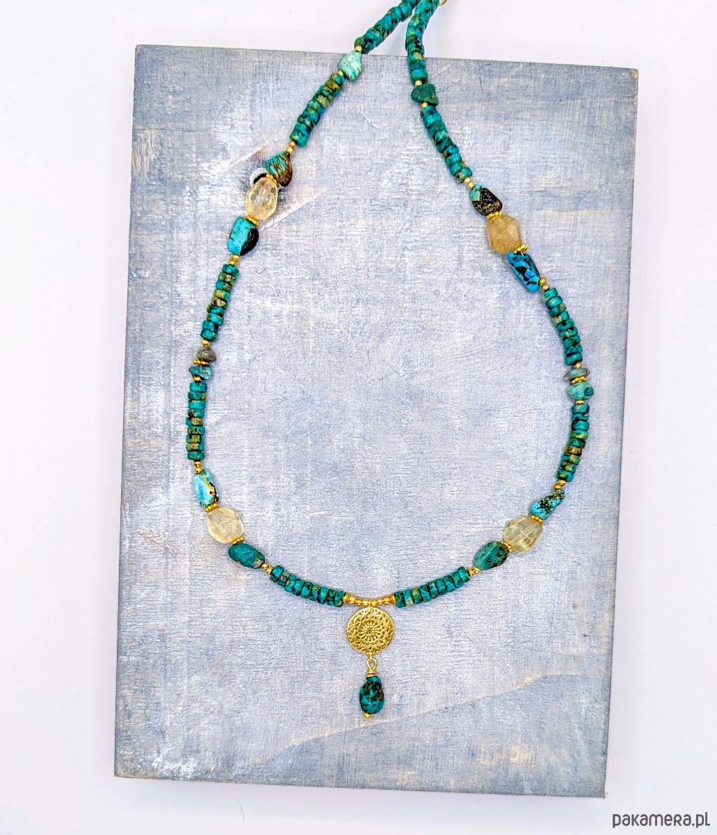 chokery Naszyjnik turkusowy z cytrynami i mandalą 5
