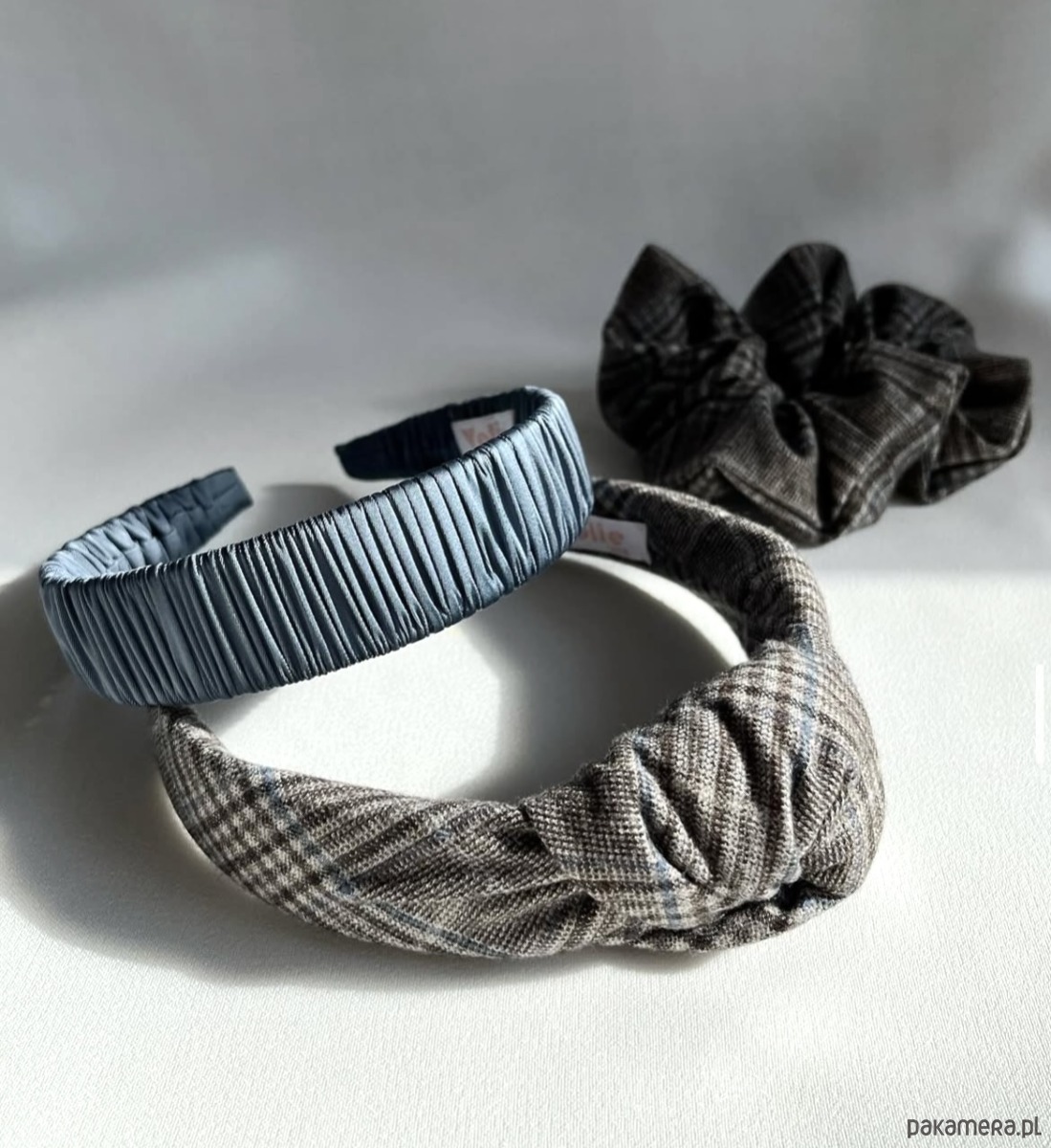 opaski do włosów Wełniana opaska supełkowa w kratkę Grey Check 4