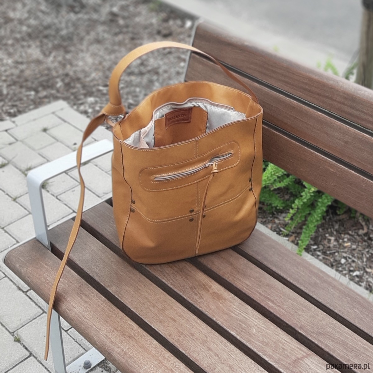 torby na ramię Kamelowa skórzana torba z dużymi kieszeniami 3