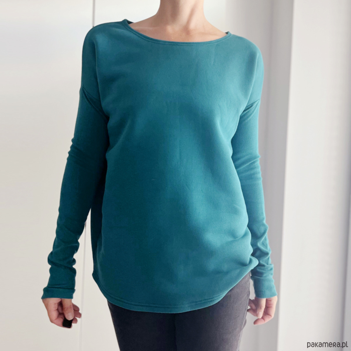 bluza bez kaptura damska Gruby Wąski rękaw Morski 1