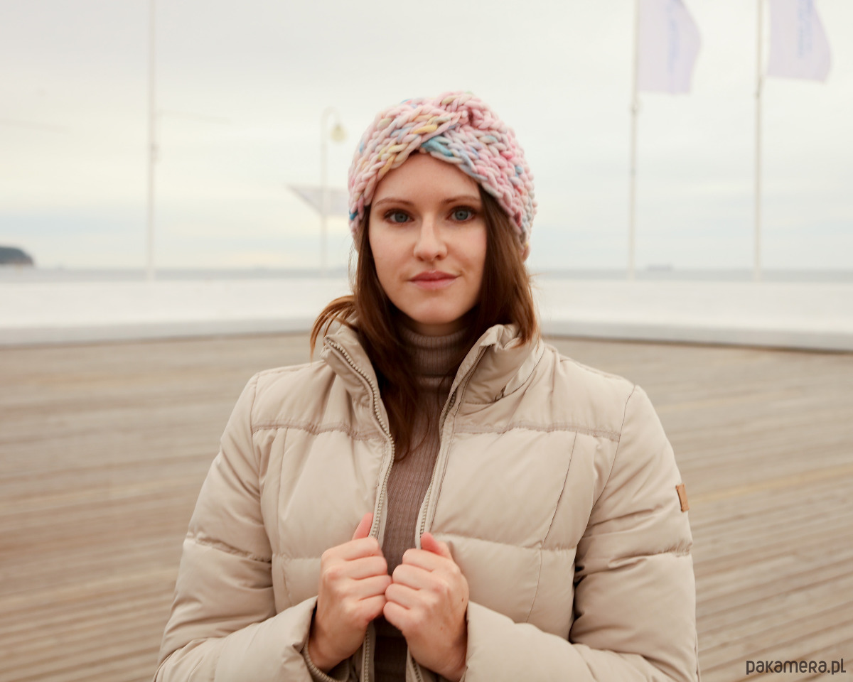 opaski do włosów Kolorowa opaska turban z grubej wełny pastelowa 4