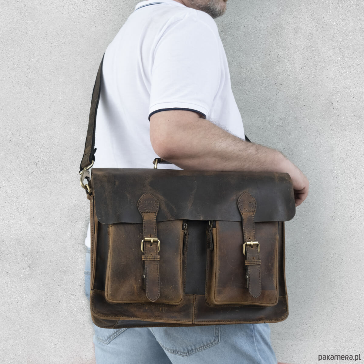 torby na ramię Torba Listonoszka A4 Vintage Skórzana z Kieszeniami Brązowa Belveder BL114 2