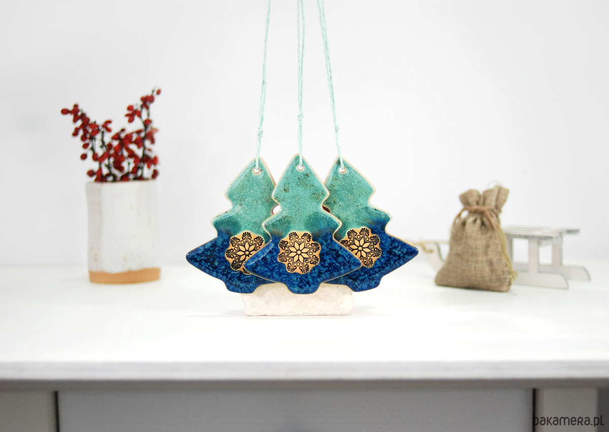 ozdoby choinkowe Turkusowe choinki - ceramiczne ozdoby choinkowe 4