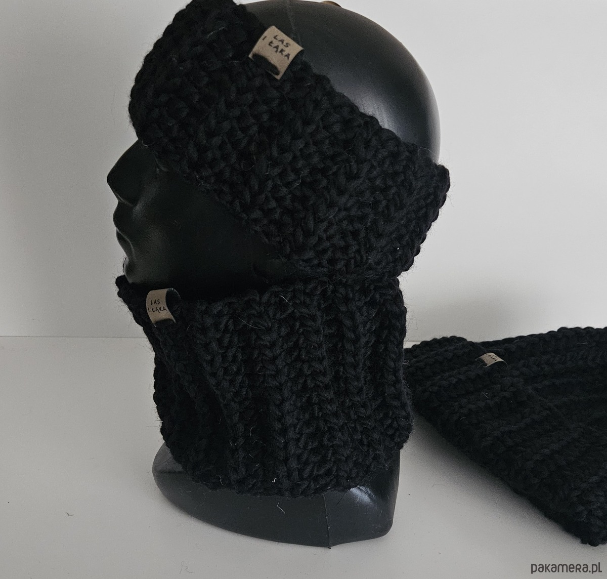 czapki damskie Czarny Komplet wełniany 2