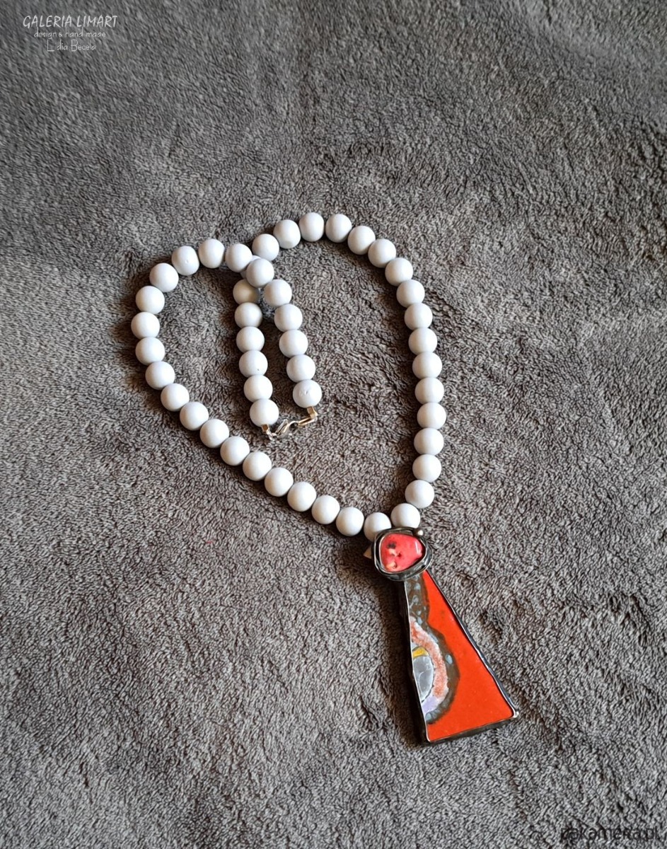 wisiory Koral i ręcznie malowana ceramika w wyjątkowym naszyjniku handmade prezent lux 4