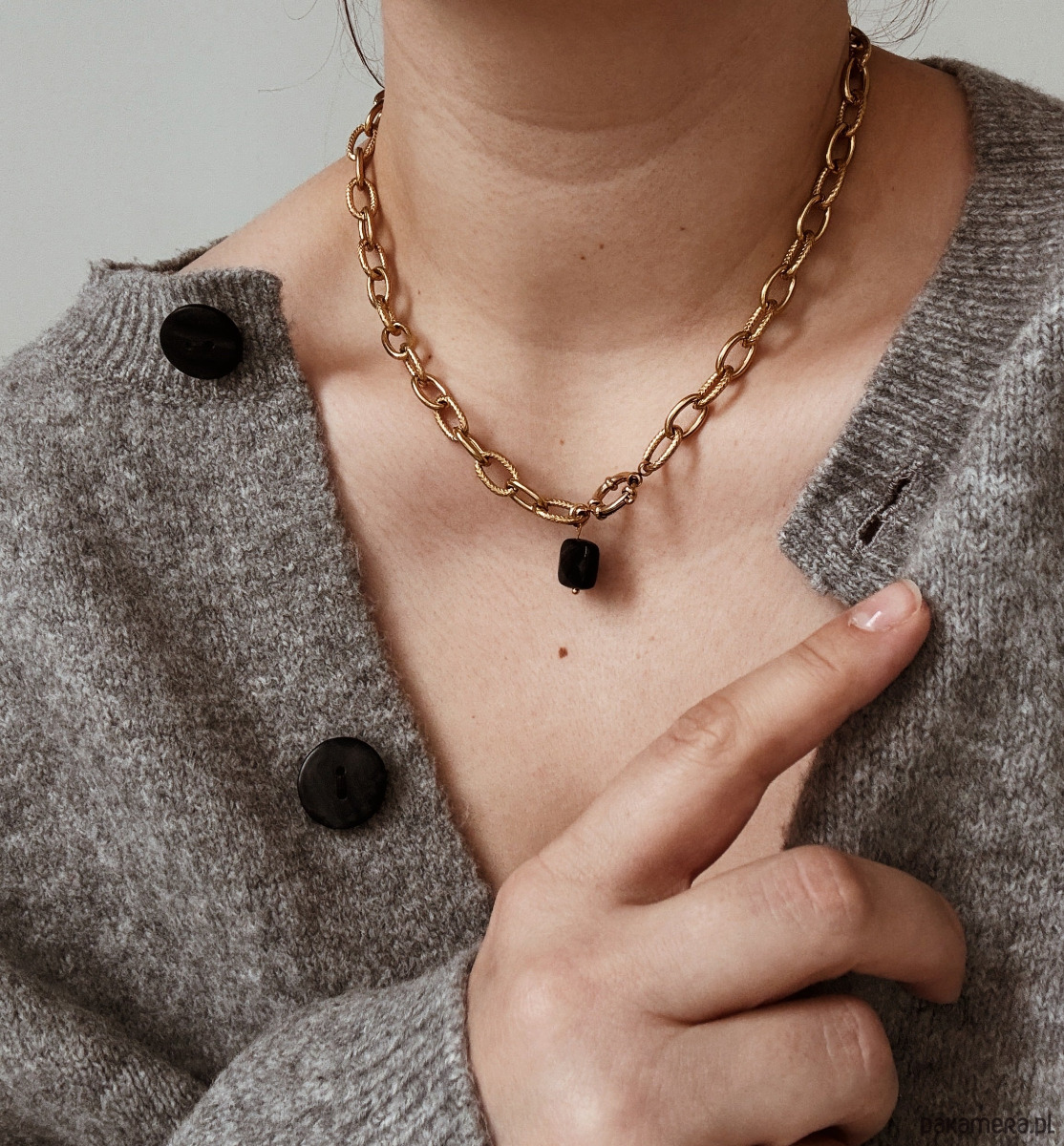 złote naszyjniki Naszyjnik łańcuszek Agat Czarny 2