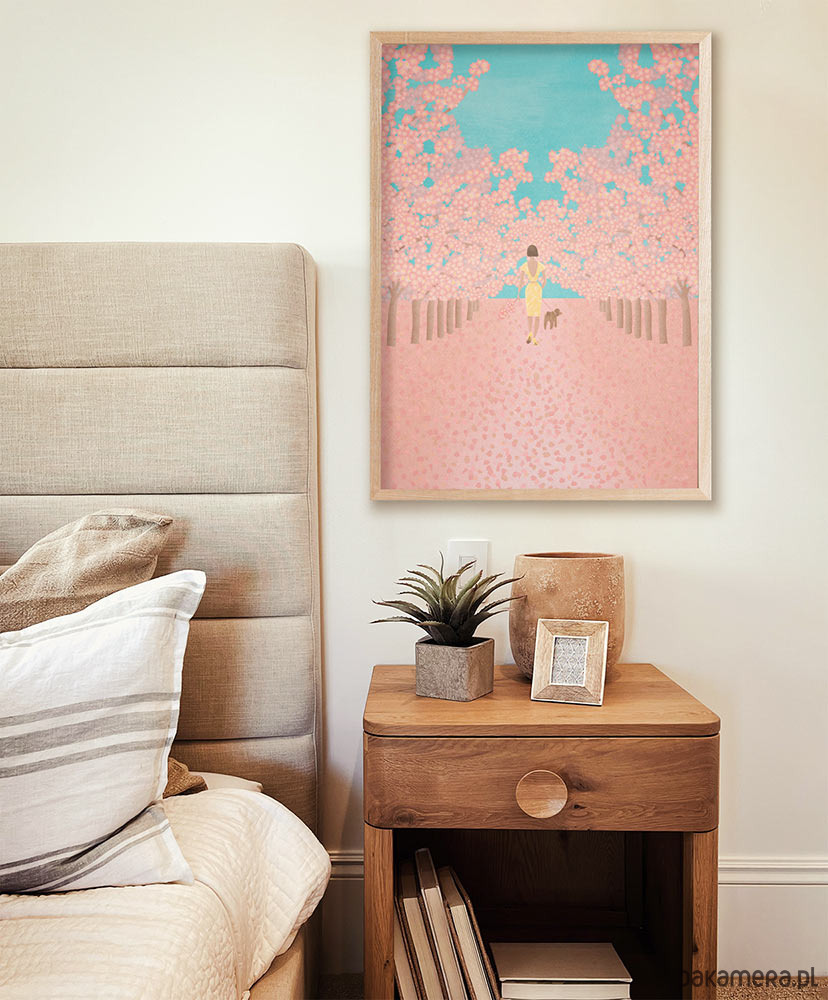 plakaty Kwitnące wiśnie - spacer z psem - plakat 50x70 cm 1